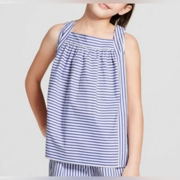 NEW Victoria Beckham Girls' Blue Stripe Poplin tank top size XL - Picture 1 of 5